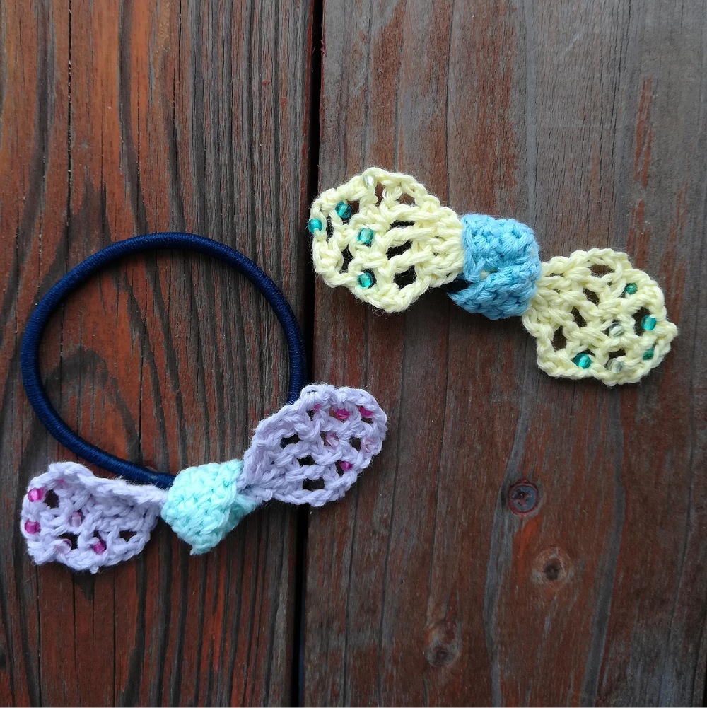 刺繍糸でかぎ針編み「ネット編みのリボン」編み方