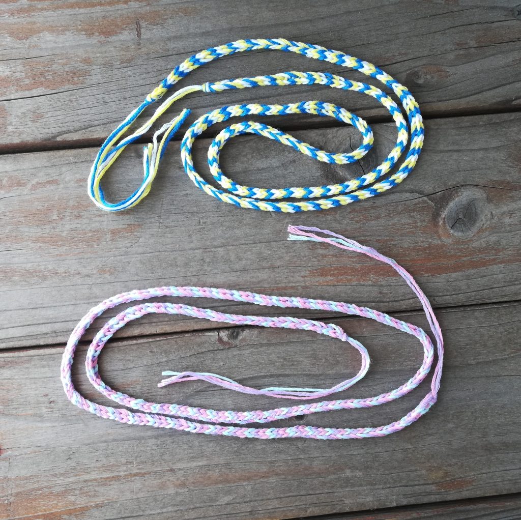かぎ針編み「糸３色で編む２重鎖編みのコード」の編み方